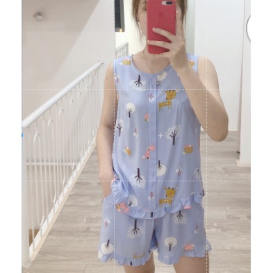 Set đồ ngủ mặc nhà cộc nách vải lanh