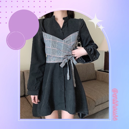 VÁY NỮ ULZZANG THỜI TRANG HÀN QUỐC CỔ TRỤ PHỐI SỌC CHÉO