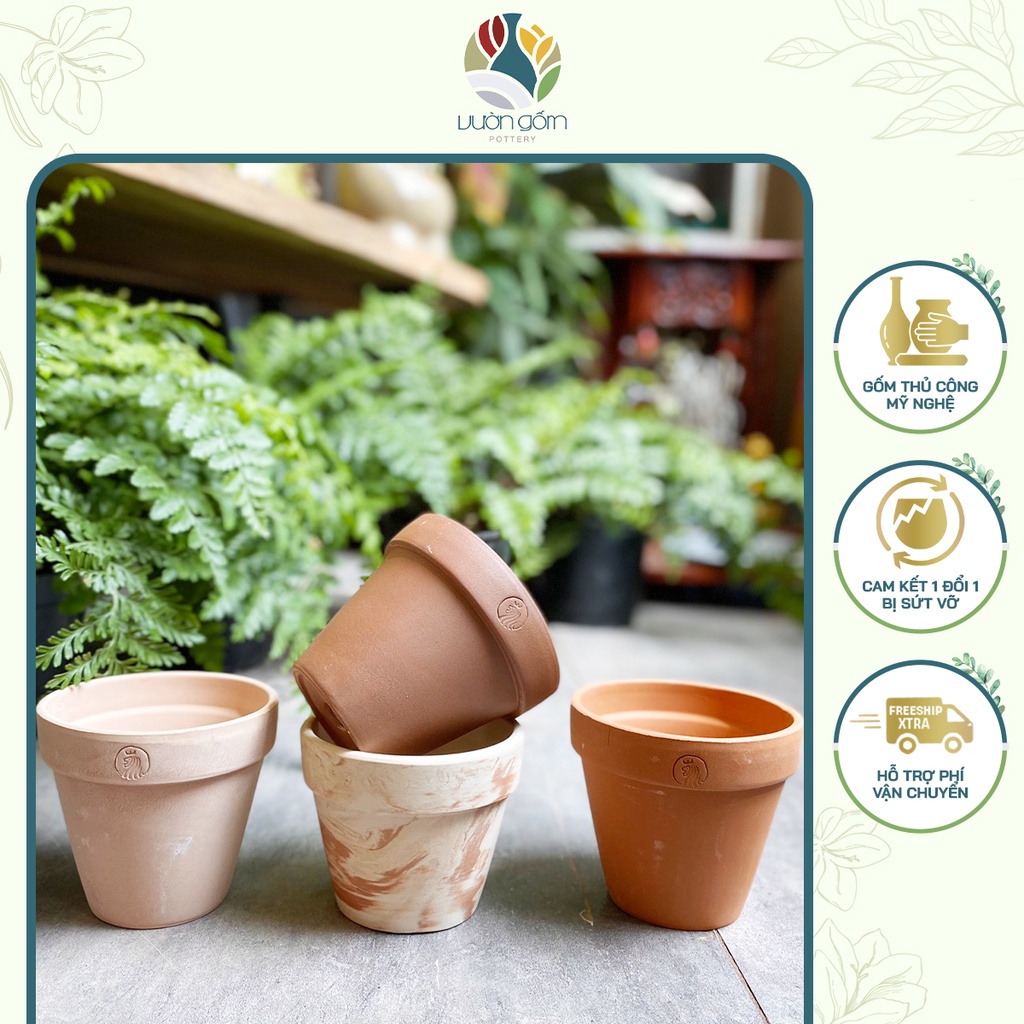 Combo 4 chậu đất nung trồng cây cảnh decor trang trí màu ngẫu nhiên Vườn Gốm - The Garden