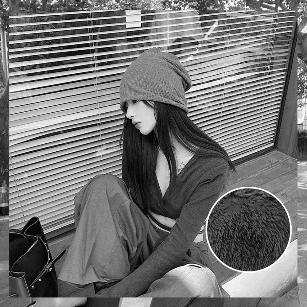 MYRONGVN Mũ Len Beanie Nữ Màu Đen Xám