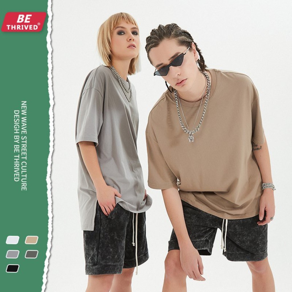 áo thun nam-nữ xẻ tà tay lỡ trơn Unisex