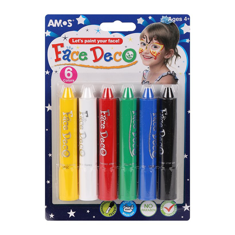 Bút vẽ mặt Amos Face Deco - Vỉ 6 màu (Hàn Quốc)