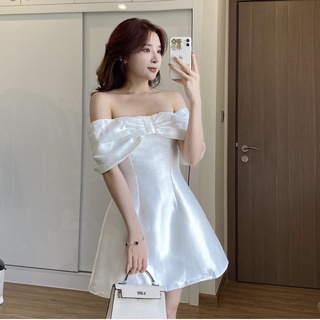 Váy tafta nơ trễ vai