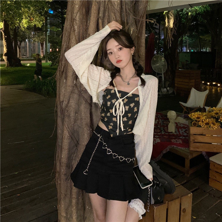 [LININ] Áo Khoác Cardigan Chống Nắng Ôm Dáng Không Tay In Họa Tiết Gấu Phong Cách Hàn Quốc Dễ Thương Mùa Hè Cho Nữ