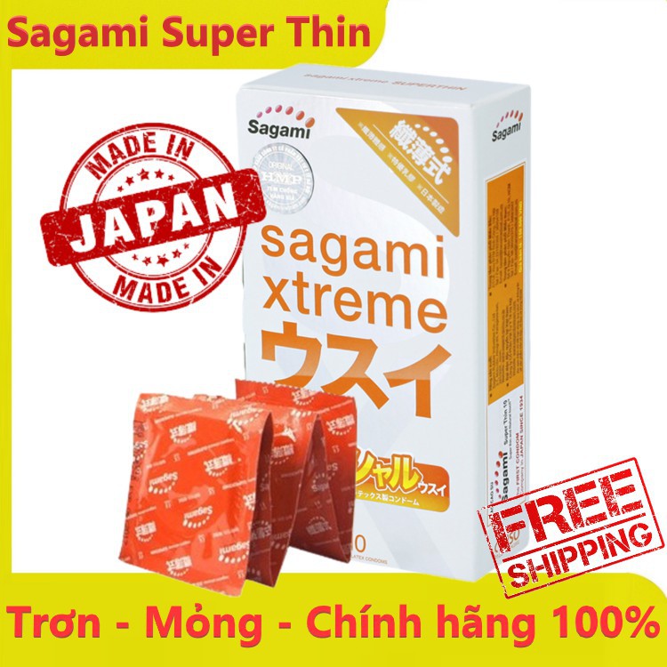 [Made in Japan] Mỏng như không - bao trơn - Bao Cao Su Sagami Xtreme Super Thin hộp 10 bcs(Hibaby+ Store)