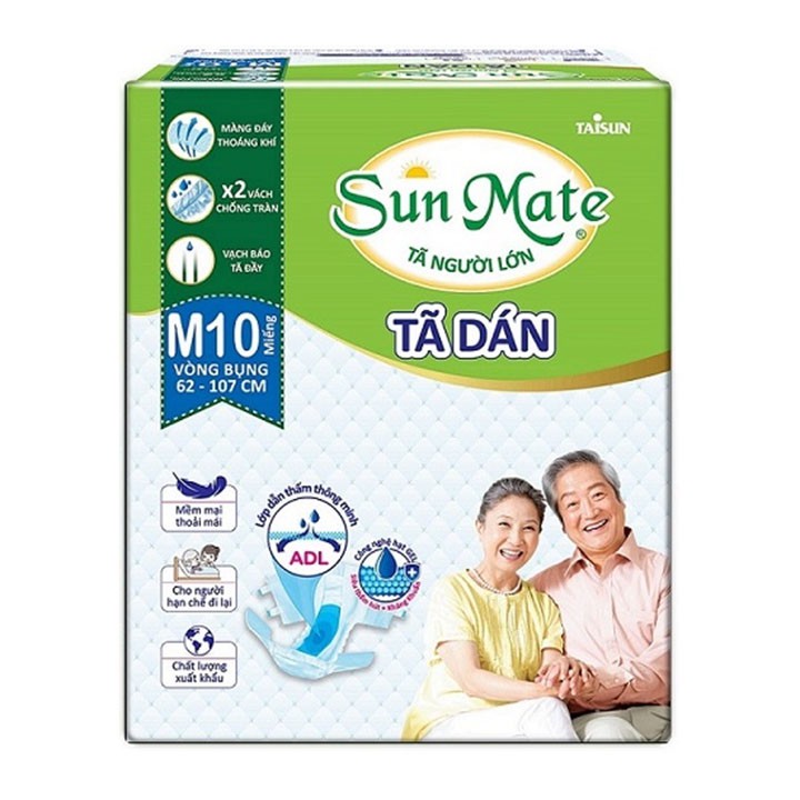 Tã Dán Người Lớn SunMate Size XL10 - Vòng Bụng 100-140cm - Bịch 10 Miếng