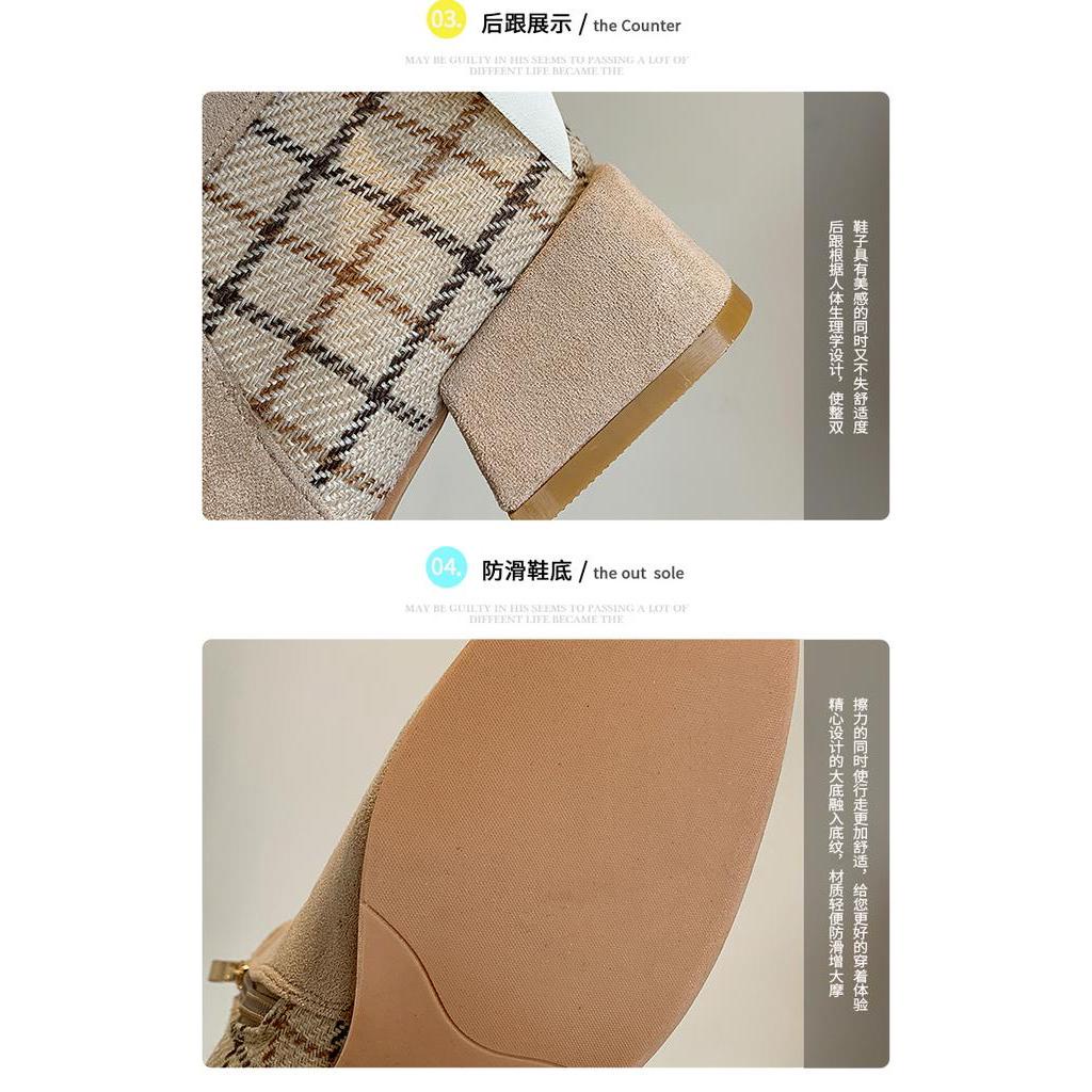 Giày Bốt	 Phong Cách Pháp Cổ Cao Vải Sần đính Nơ