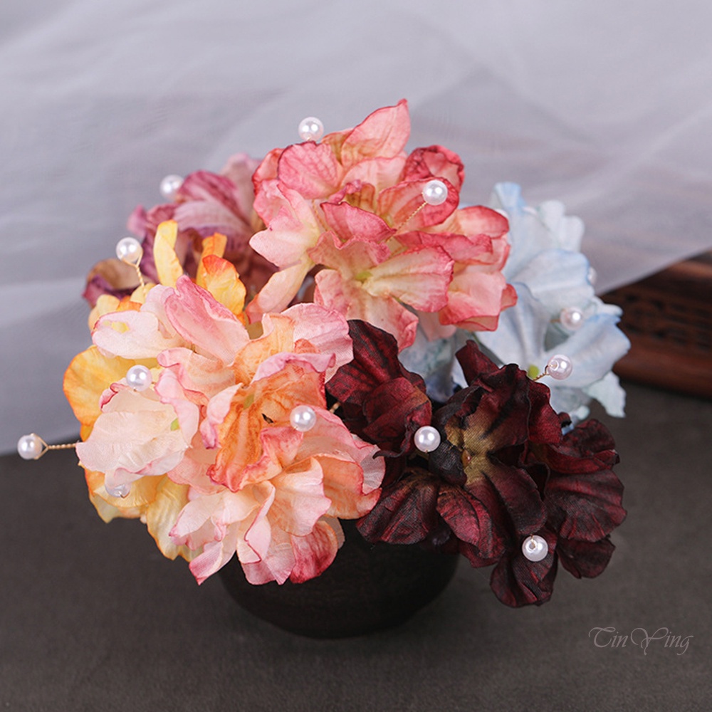 GETNOIVAS Kẹp Tóc Chữ U Bằng Lụa Hình Hoa Đính Ngọc Trai Màu Sắc Thời Trang Trung Hoa