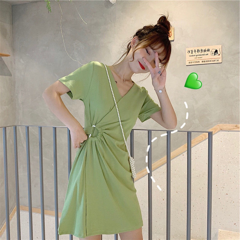 Đầm Nữ Cổ Chữ V Cột Dây Nhấn Eo Thời Trang Mùa Hè Phong Cách Mới