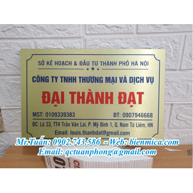 Biển Công Ty -  Nhôm Aluminium Alcorest Màu Đồng, Inox in UV chìm trực tiếp - Bảo Hành 10 năm