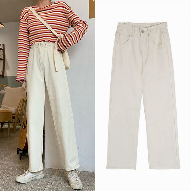 Quần Dài Lưng Cao Xiaozhainv Ống Rộng Co Giãn Tốt Phong Cách Hàn Quốc Dễ Phối Đồ