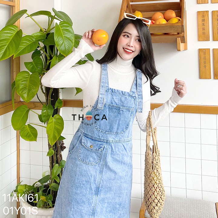 Yếm váy jeans nữ dáng dài túi nấp trước THOCA HOUSE ulzzang chuẩn style Hàn Quốc dễ phối đồ, trẻ trung, năng động