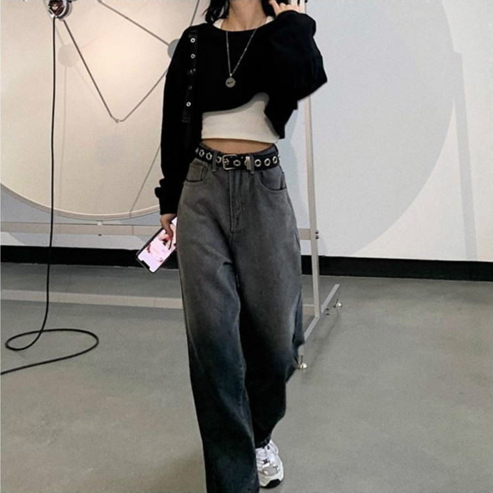 Quần Jeans Lưng Cao Dáng Rộng Thời Trang Cá Tính Dành Cho Nữ