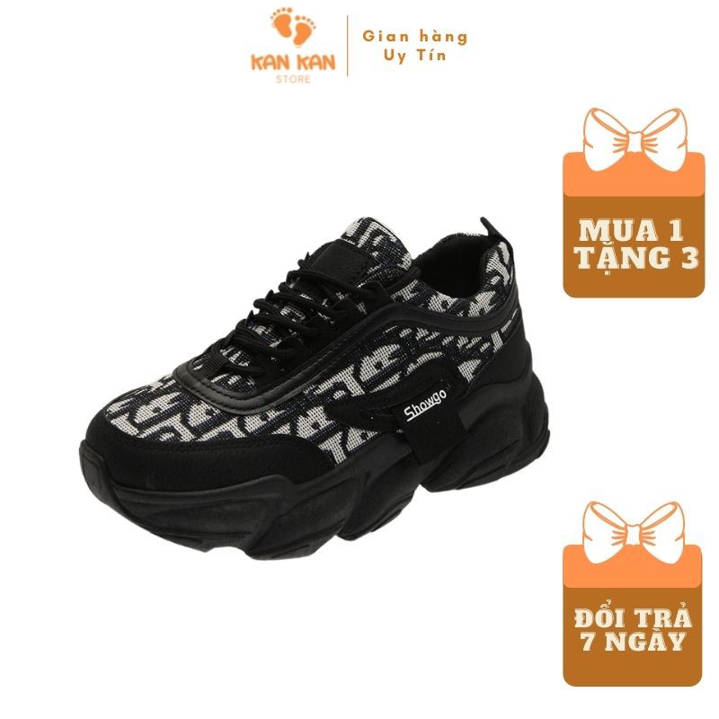 Giày Thể Thao Nữ Độn Đế Cao Sneaker Trắng Đen Hàn Quốc KA052 KanKanStore