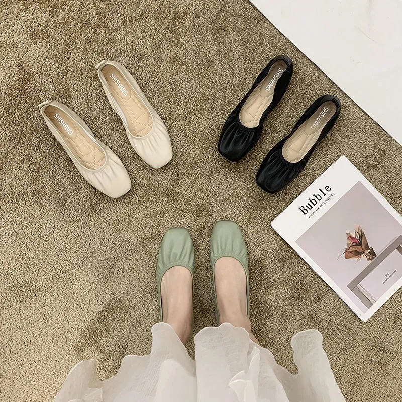 Giày Búp Bê Đế Mềm Mũi Vuông Miệng Nông Kiểu Hàn Quốc Thời Trang Cho Nữ