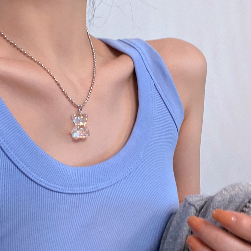 Vòng cổ trong suốt mặt hình gấu phong cách Hàn Quốc thời trang cho nữ