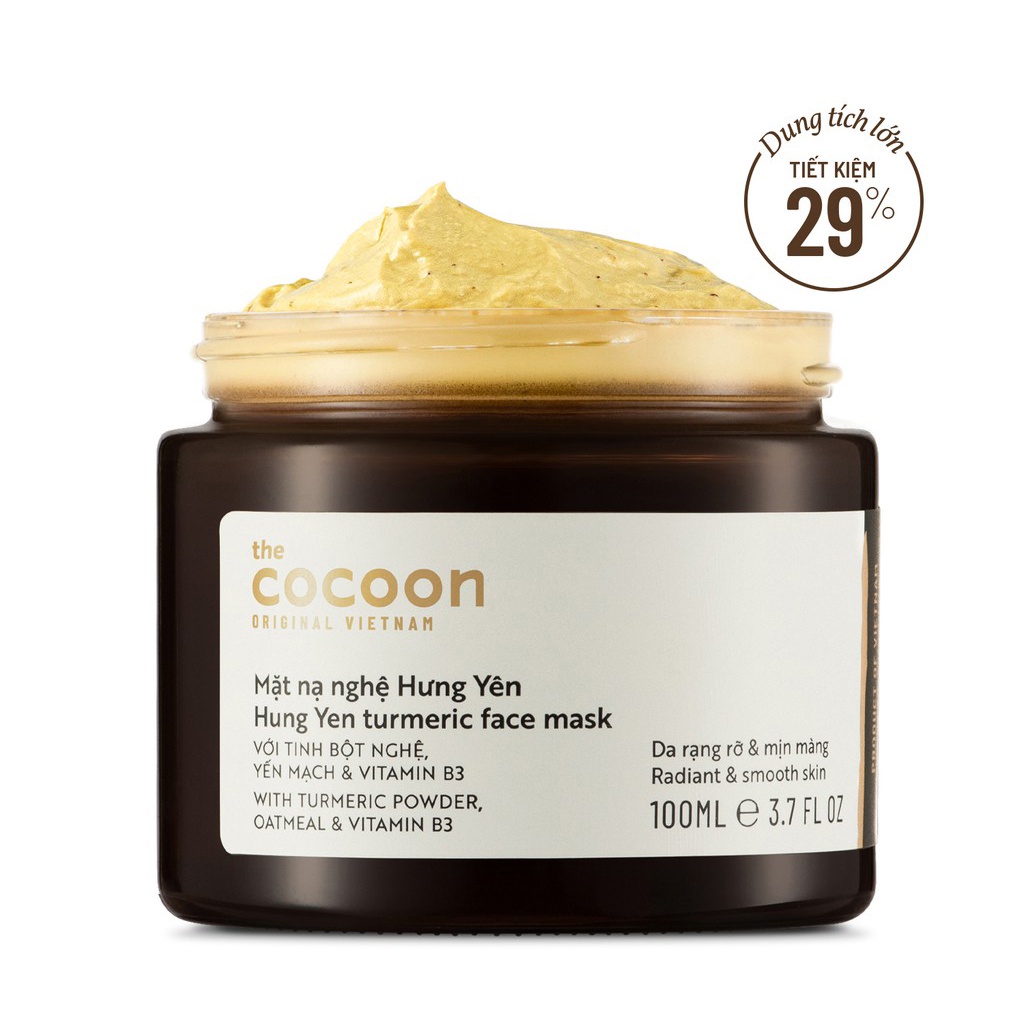 Mặt nạ nghệ Hưng Yên Cocoon giúp cấp ẩm, sáng hồng, da rạng rỡ, đều màu, mờ thâm, mịn màng da, ngừa oxy hóa