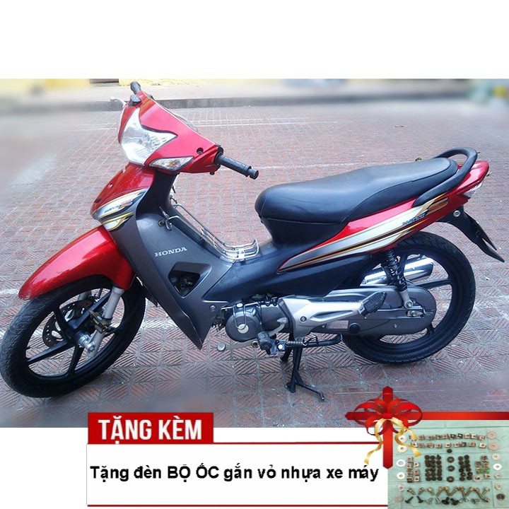 Dàn áo Loại Phanh Cơ- Ổ khóa Vuông xe Wave RS -S100 - Alpha 100 đời 2006 đến 2016 màu ĐỎ ĐUN yếm Ghi - Tặng bộ ốc dàn áo