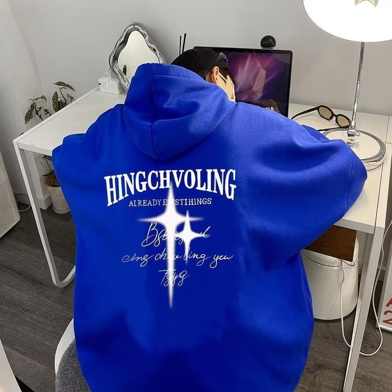 Áo Hoodie Nam Nữ Dáng Rộng Tay Dài In Chữ Và Ngôi Sao Thời Trang Mùa Thu