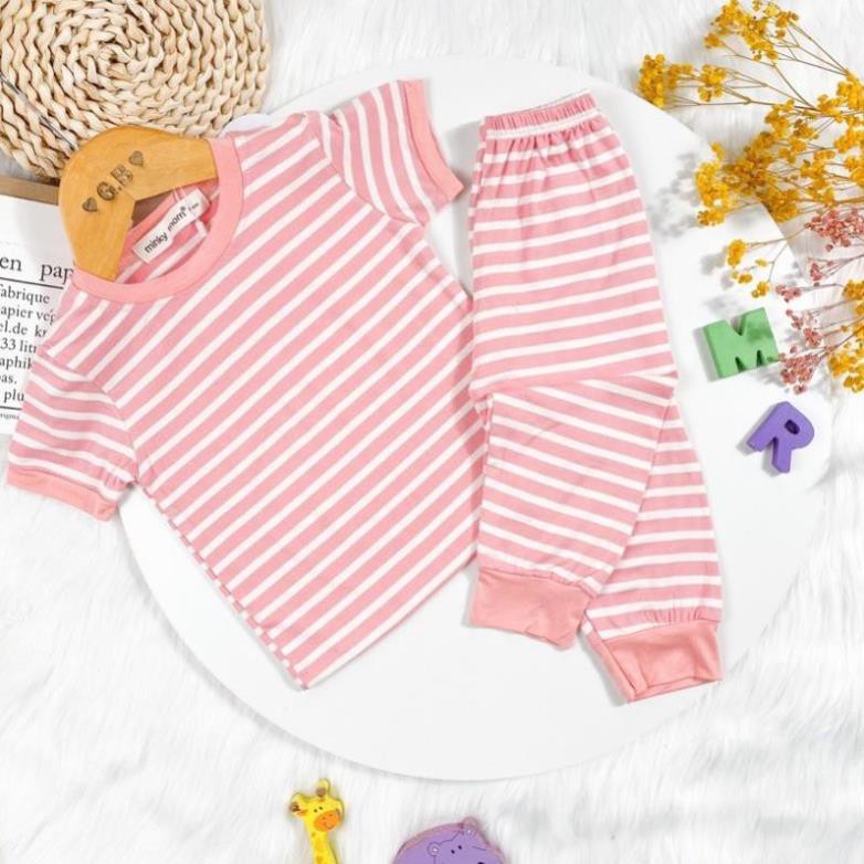 Bộ Tay Ngắn, Quần Dài Thun Lạnh Minky Mom Sọc Kẻ Ngang dễ Thương Cho Bé (6-19kg)