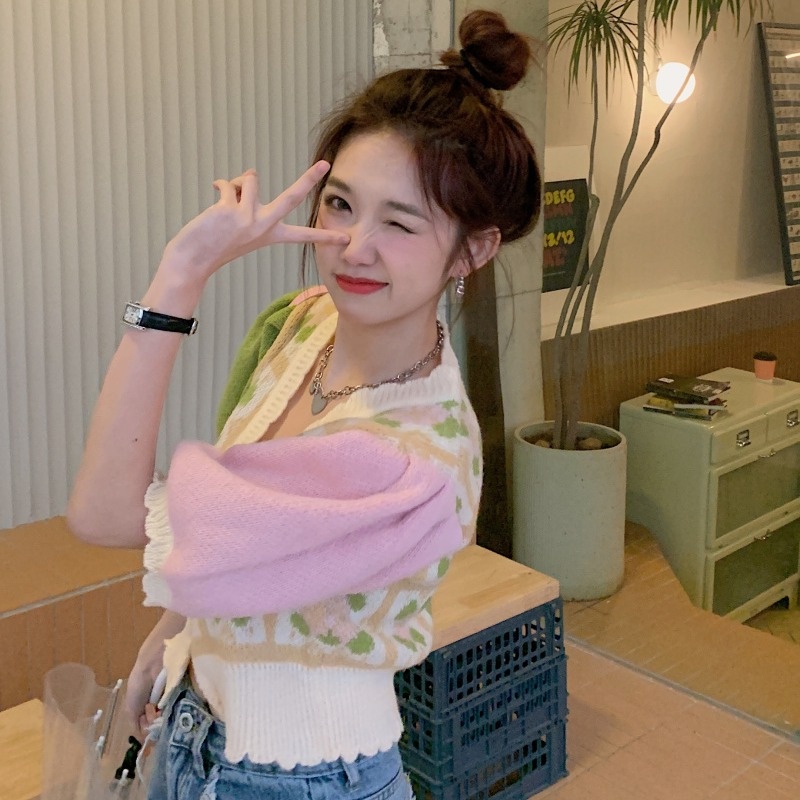 [Hana And Alice] Áo Khoác Cardigan Dệt Kim Cổ Chữ V Thời Trang