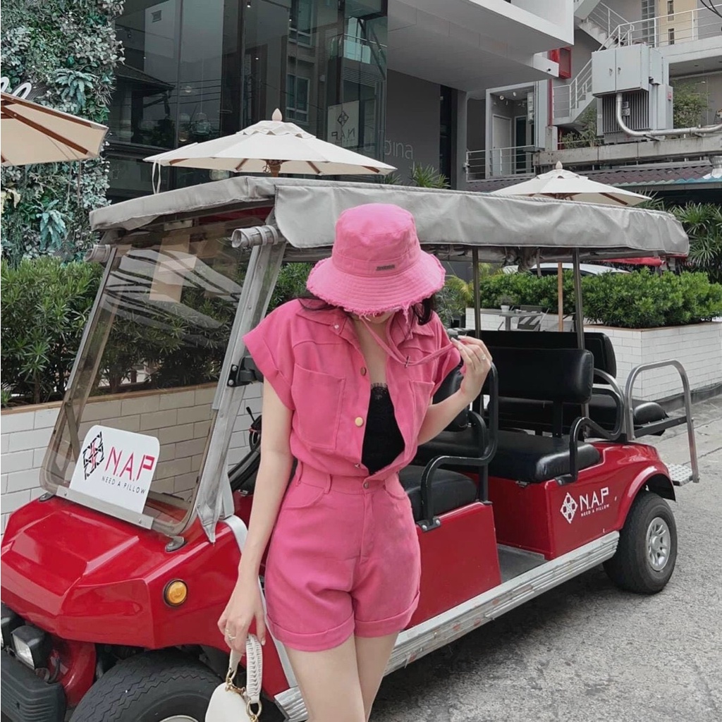 [9.9 Sales Freeship] Set bộ đùi nữ, set áo sơ mi tay cộc đính nút phối túi kèm quần short phồng lưng cao siêu xinh dx