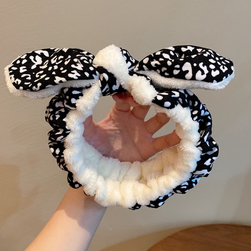 Băng Đô Nơ Lớn Bằng Vải Lông Cừu Mềm Co Giãn Chống Trượt In Họa Tiết Da Báo