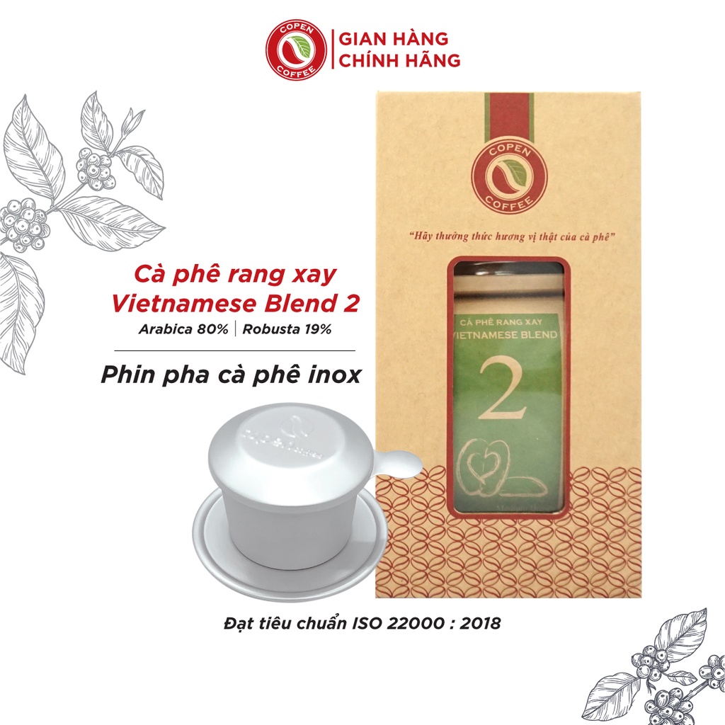 Hộp quà tặng Cà Phê Vietnamese Blend 2 Copen Coffee 250g tặng phin inox cao cấp_ đắng vừa, chua thanh, hậu vị sâu