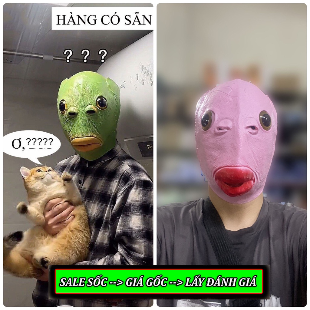 Mặt nạ cá xanh trùm đầu hoá trang đầu ếch, đầu ngựa hình thú, thỏ, gấu, khỉ, halloween