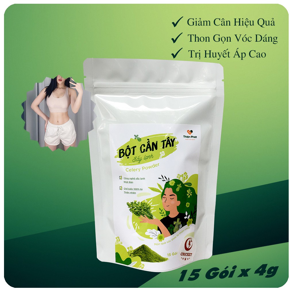 Bột cần tây nguyên chất sấy lạnh THiện Phát Túi 60g (15 túi x 4g) giúp giảm cân, detox, giàu chất xơ, giảm cao huyết áp