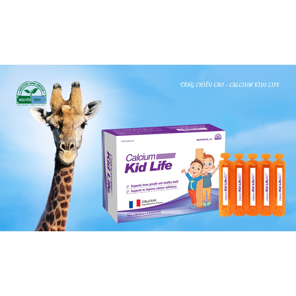 CALCIUM KID LIFE bổ sung  K2, D3 - Tăng chiều cao, phòng giảm loãng xương, còi xương. Chuẩn GMP Bộ Y Tế, hộp 20 ống.