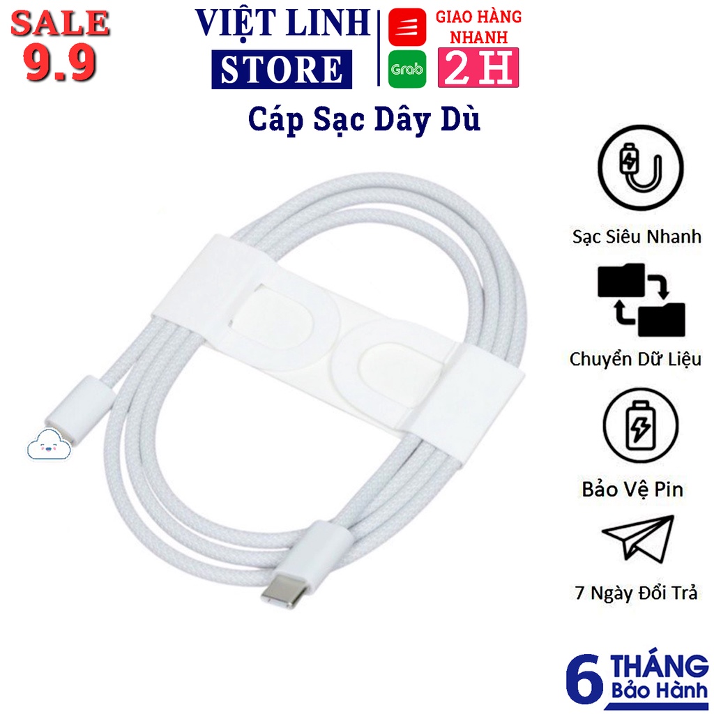 Dây Sạc Type C 20w Bọc Dù Full Box , cáp sạc nhanh 20w - Hỗ Trợ Sạc Siêu Nhanh - Dùng Cho Các Máy từ ip6 đến 13Prm