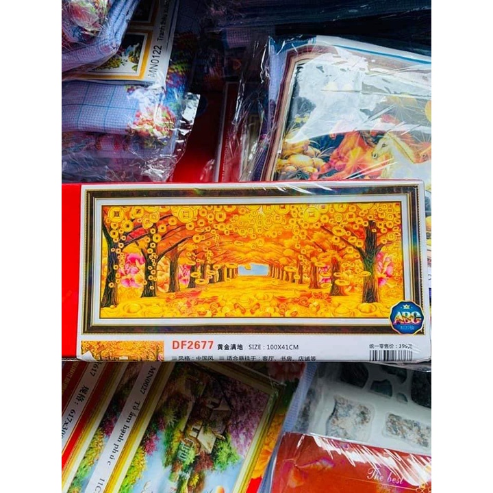 Tranh đính đá cây tiền vàng 100x44cm,tranh gắn đá chưa gắn