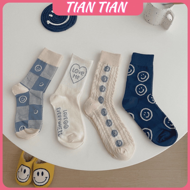 TIAN TIAN T152 Vớ nữ cổ cao tất Cotton In Họa Tiết Hoạt Hình Phong Cách Nhật Bản Độc Đáo