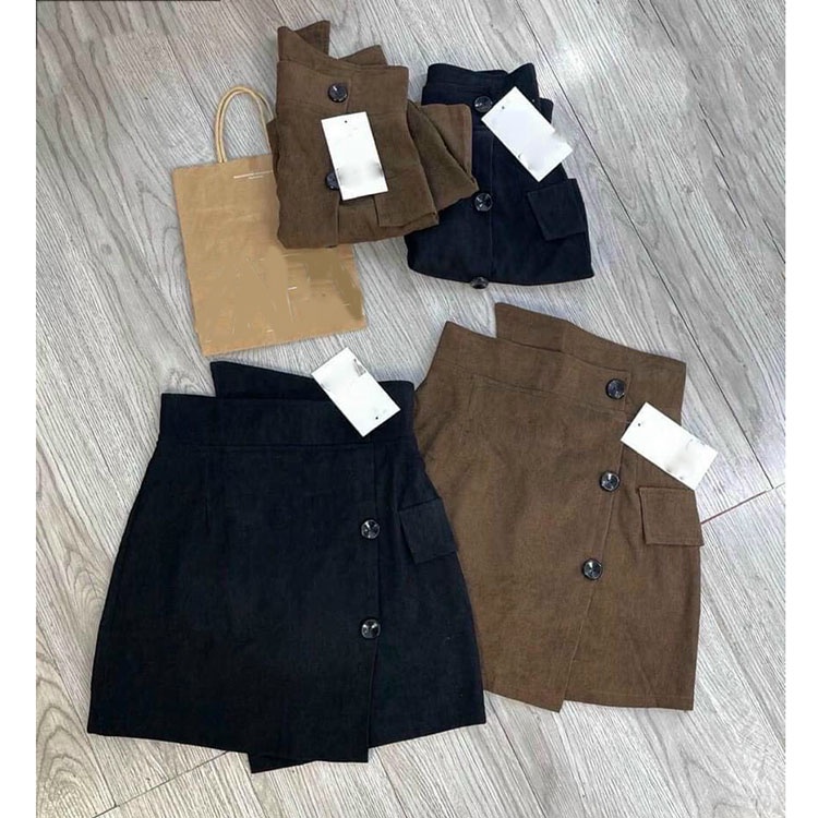 Chân váy chữ a chất nhung tăm Váy đính cúc dọc siêu xinh kèm quần trong | BigBuy360 - bigbuy360.vn