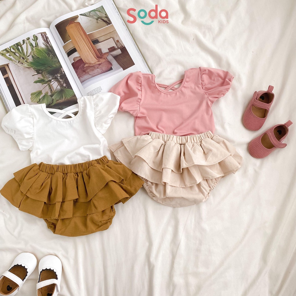 Áo thun bé gái tay bồng SODA KIDS thiết kế chéo lưng, chất liệu thun cotton co giãn 4 chiều, mềm, mịn, mát