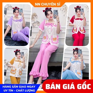 Đồ bộ Hoạt Hình cho nữ mặc nhà chất kate mềm mịn mát Bộ kate cổ bèo tiểu thư in hình DBKIHTN71
