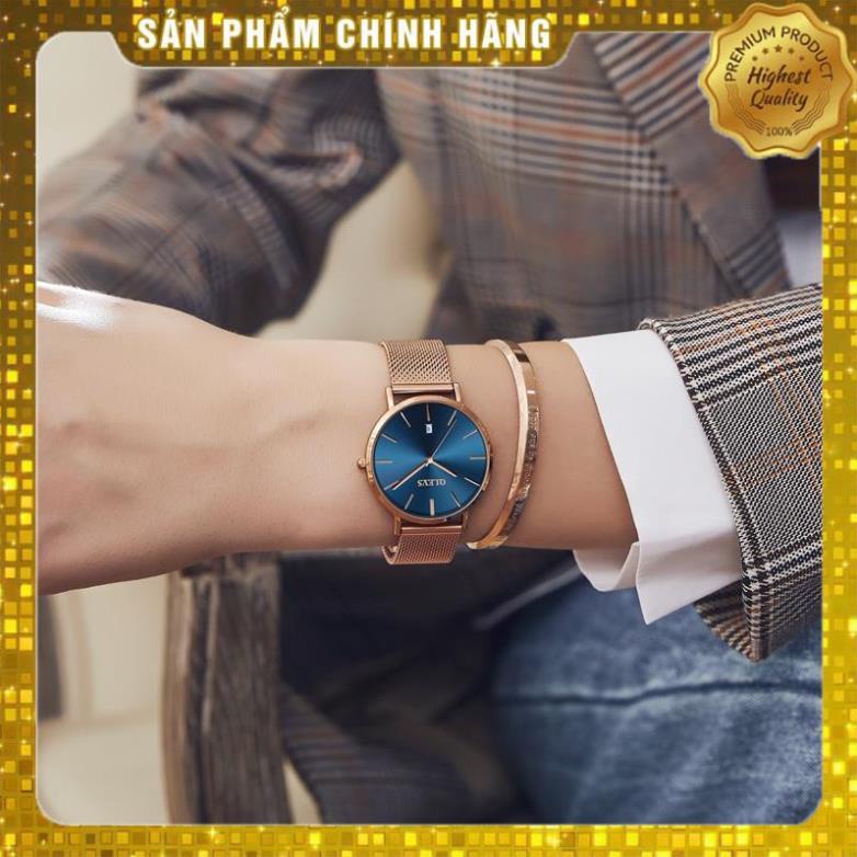 Đồng hồ đeo tay OLEVS 5869 dây đeo thép lưới siêu mỏng có lịch chống vô nước màu vàng hồng thời trang cho nữ
