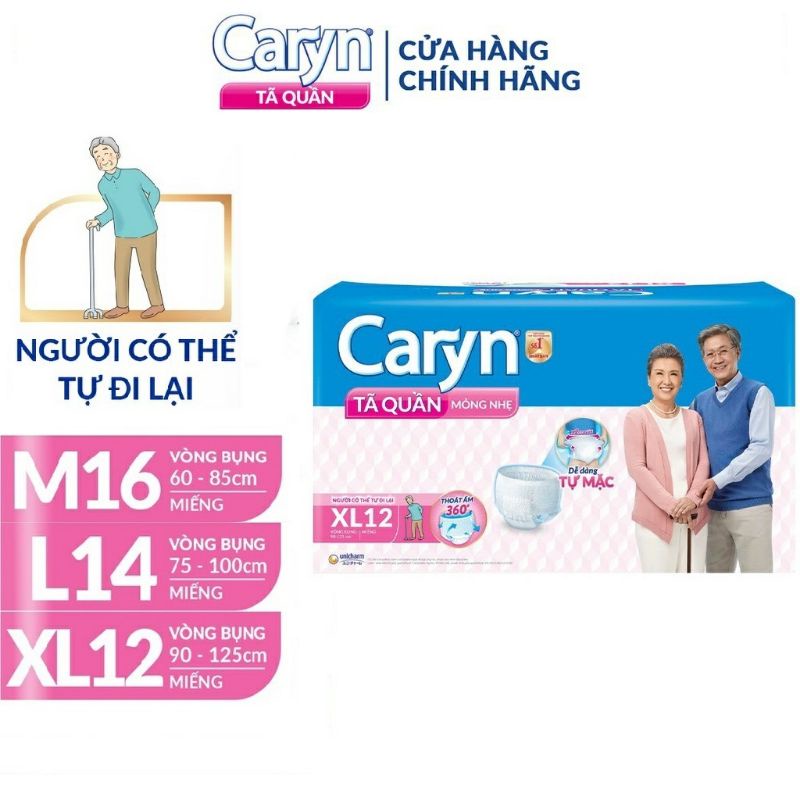 🏰HCM🏰(GIÁ SỈ)Bỉm người già CARYN dạng quần size M16 miếng (vòng bụng 60-85 cm) L14 (VB: 75-100cm) XL12 (VB: trên 85cm)