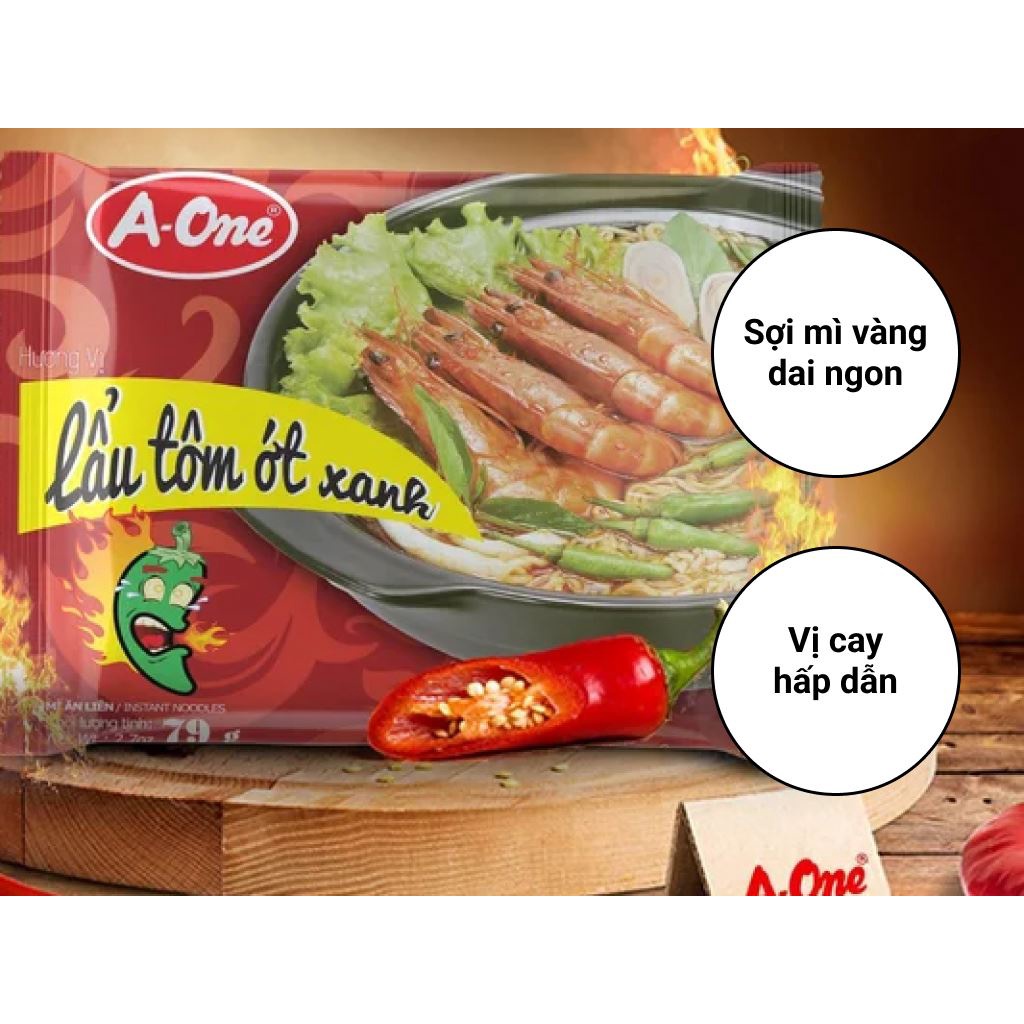 Thùng 30 gói mì A-One lẩu tôm ớt xanh