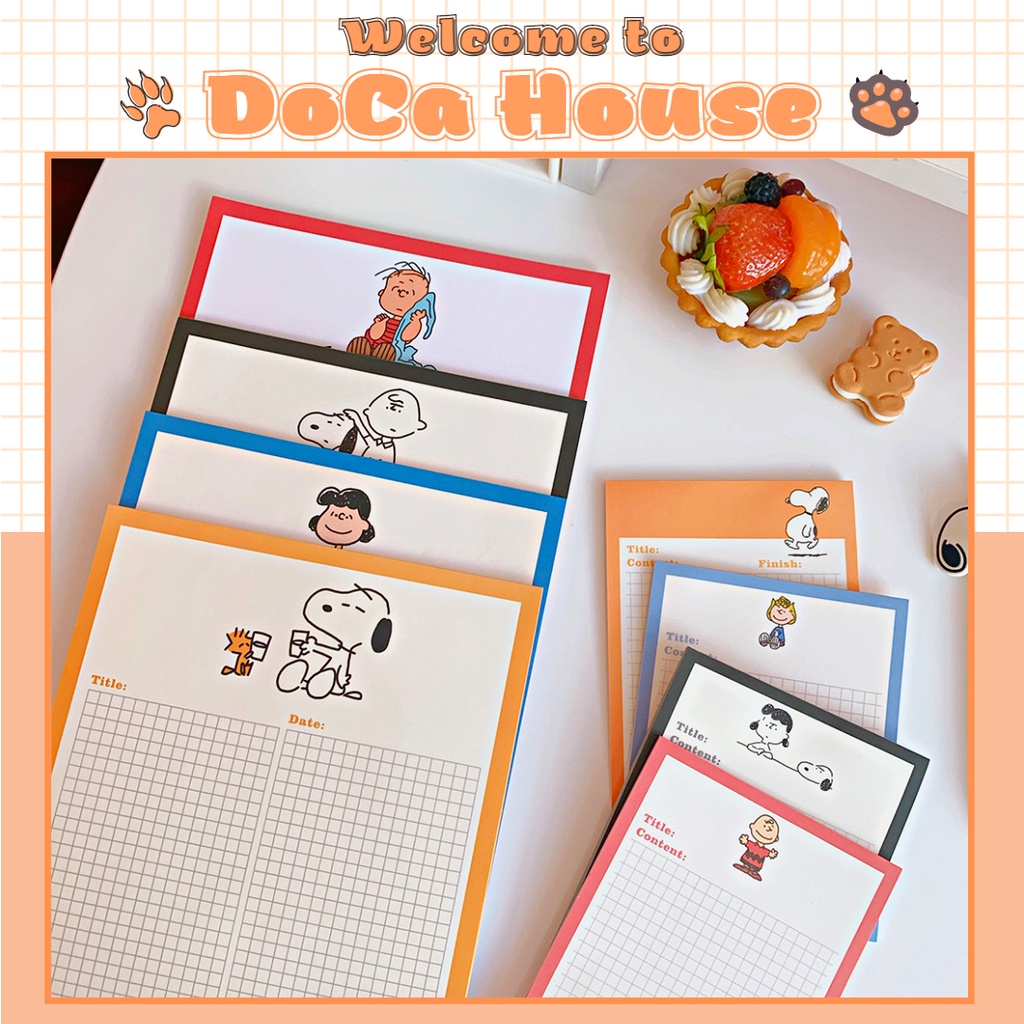 Set 30 tờ ghi chú DOCA, giấy ghi chú B5, tập giấy note ô vuông hình Snoppy xinh xắn, đáng yêu