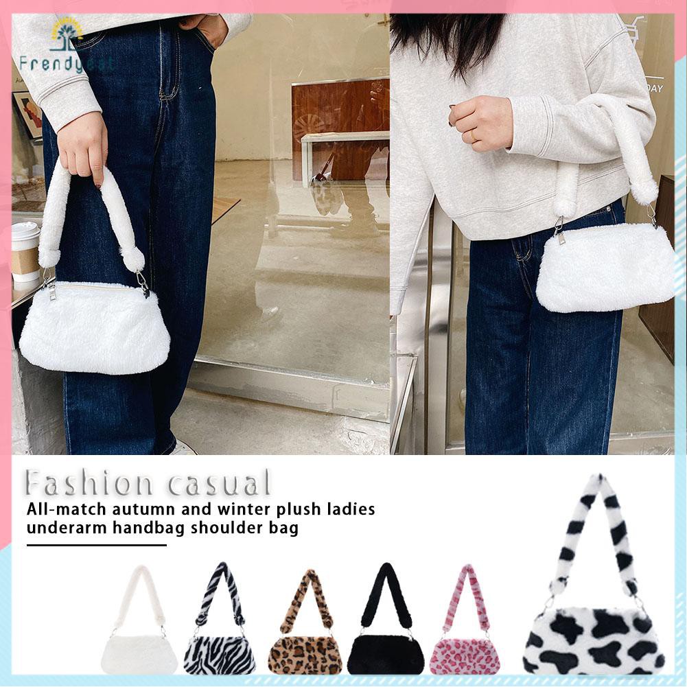[Mã FASHIONCB264 giảm 10K đơn bất kỳ] Túi xách bằng vải lông họa tiết da động vật dễ thương thời trang cho nữ