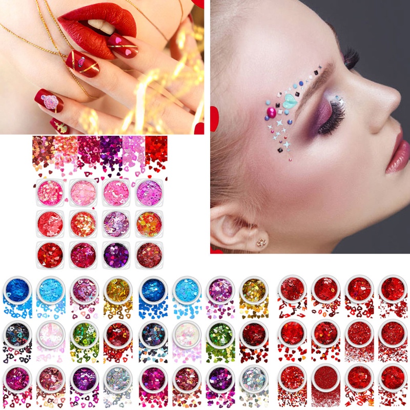 Sa Set Hạt Kim sa Hình Trái Tim Đính Móng Tay Nghệ Thuật