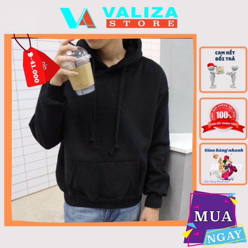 Áo hoodie nam nữ form rộng dày có mũ chất liệu nỉ lót bông chất liệu siêu bền VALIZA HD101