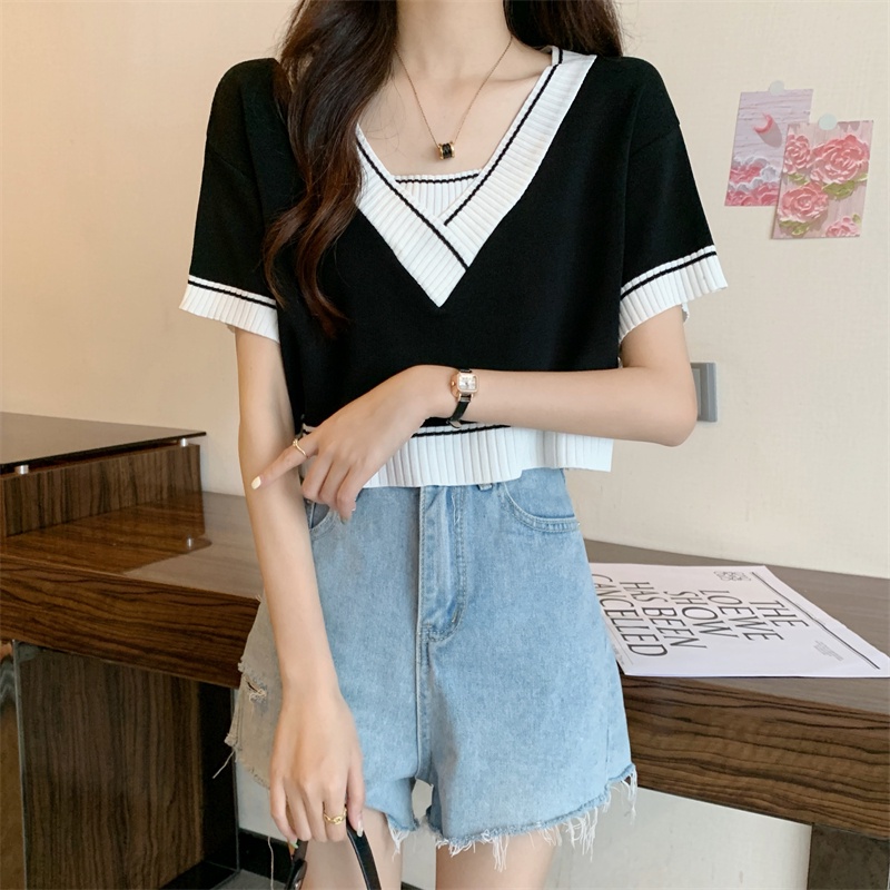 NZN Áo Thun Ngắn Tay Cổ Chữ v Thời Trang Dành Cho Nữ