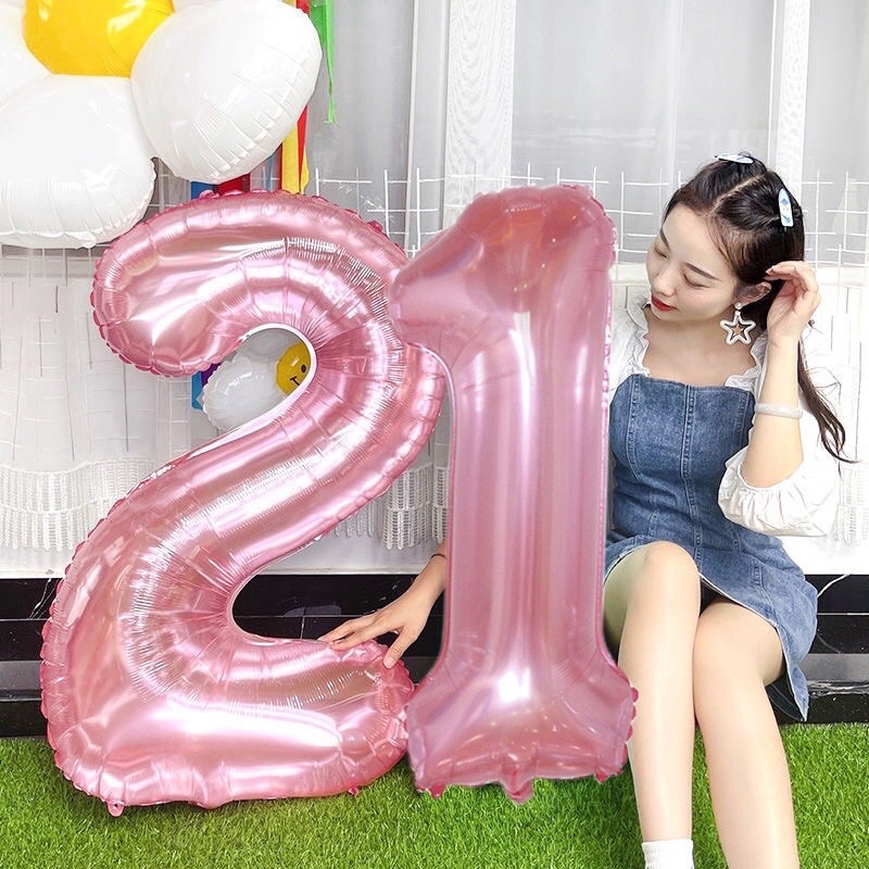 Bóng số tuổi sinh nhật màu thạch rau câu hồng phấn, bóng số màu xanh lá cây sie 32&quot; 70cm