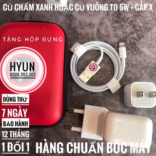Combo: củ sạc vuông to hoặc củ chấm xanh + cáp iphone x bóc máy
