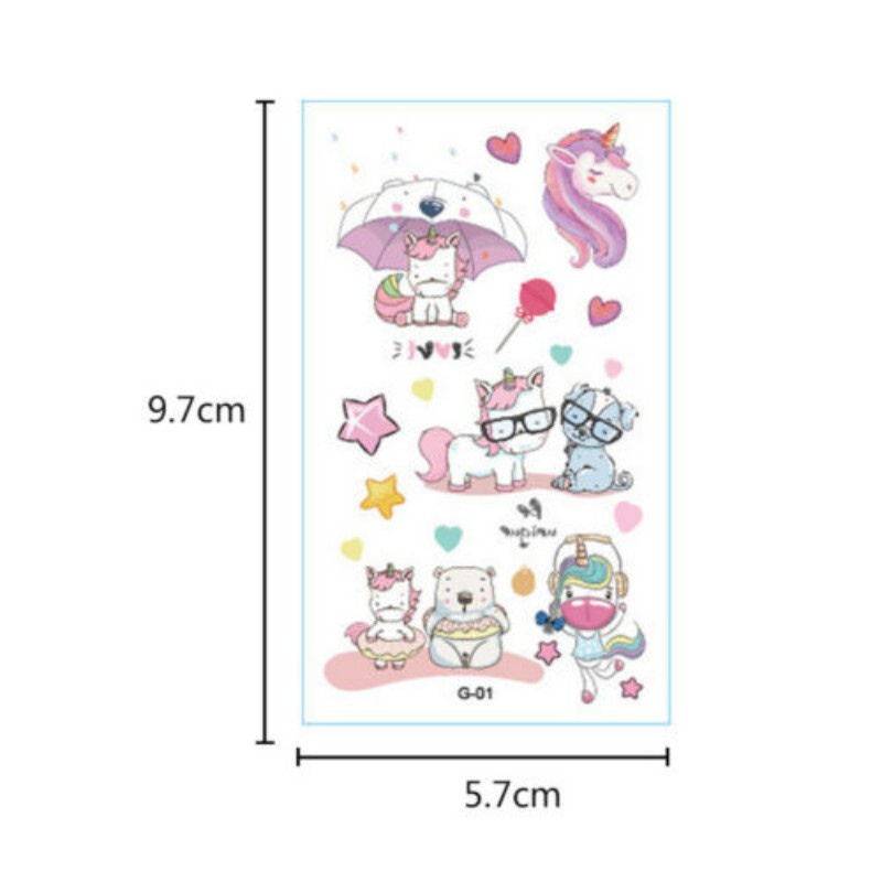 Set 10 Tấm Hình Xăm Dán Tạm Thời Hình Kỳ Lân Hoạt Hình Dễ Thương Cho Trẻ Em