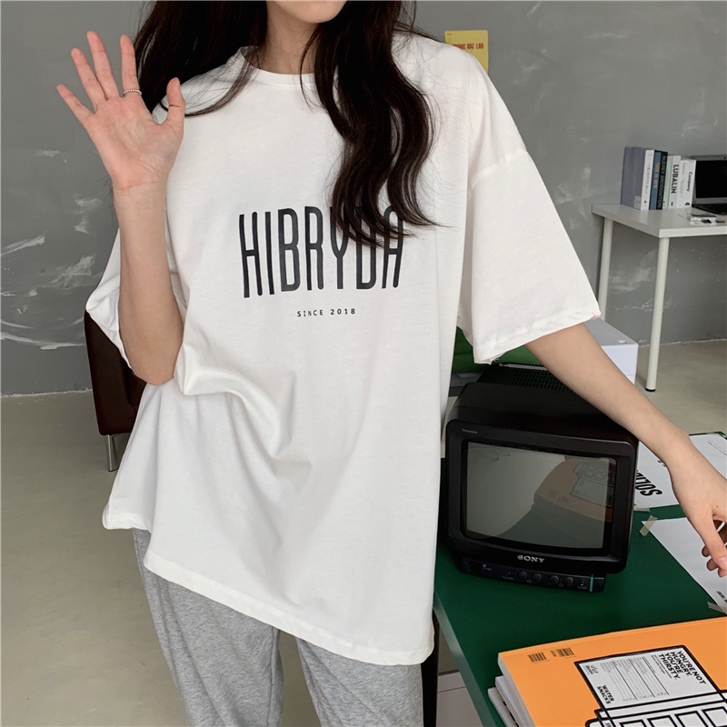 Áo Thun Ngắn Tay Cổ Tròn In Chữ Đơn Giản Thời Trang Nữ