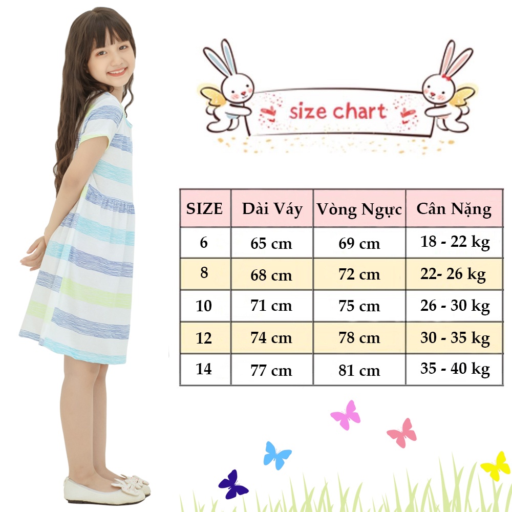 Váy Bé Gái Sọc Kem 20-40kg GUKID - Chất Liệu Thun COTTON - GK5